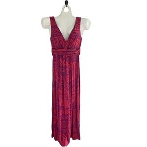 Boden purple and orange tropical jersey maxi dress 10L